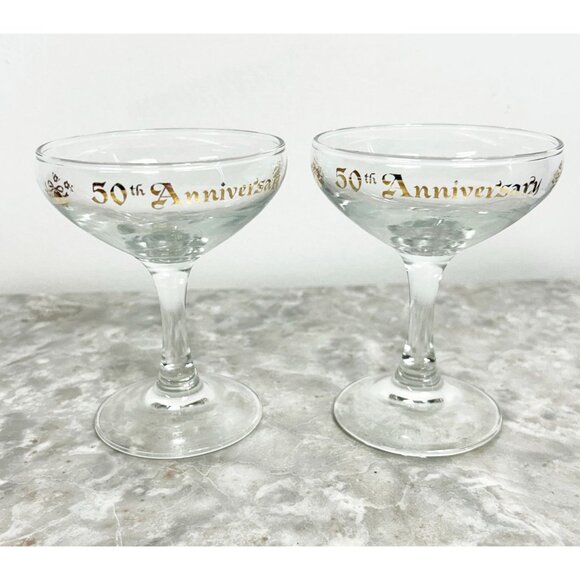 Vintage 50th Anniversary Champagne Toasting Glasses in Clear/Gold - Picture 1 of 3
